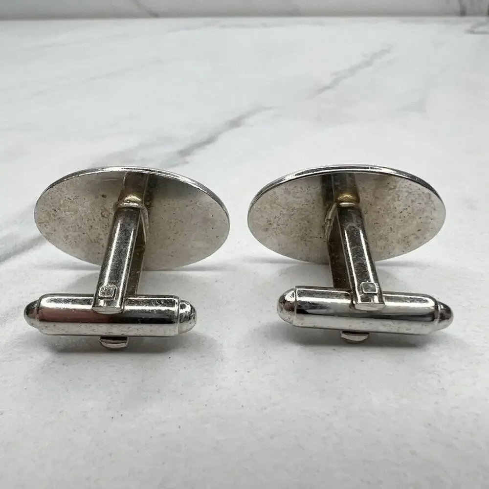 Silver Tone Oval Striped Cufflinks